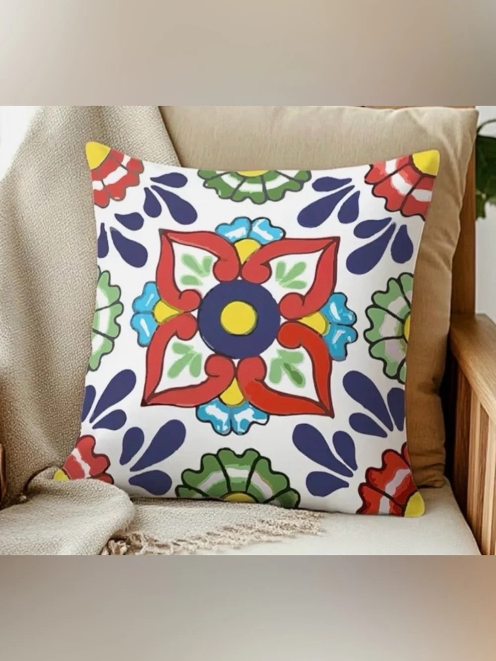 NEW Spanish Talavera Pillow Cover (1) - 18”x18” - Polyester - No Pillow Insert